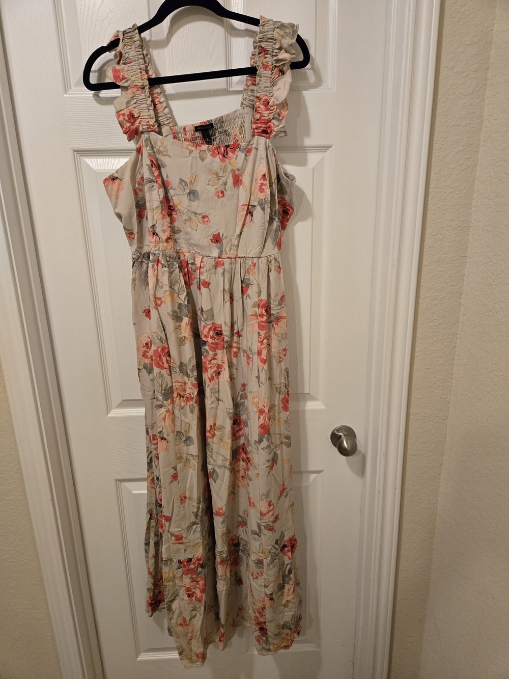 torrid Cream Maxi Dress with Coral Floral Print and Ruffled Straps - Picture 7 of 14